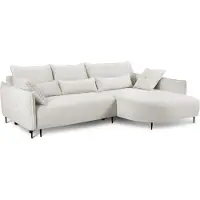 Selsey Oblivio - Canapé d'angle avec fonction sommeil, coffre de lit, housse chenille Crème, Ottomane droite