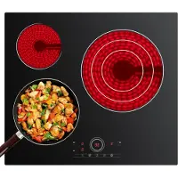 CDV Table de cuisson électrique 60 cm encastrable vitrocéramique 3 zones 9 niveaux Touch Control 5700W CDVER573