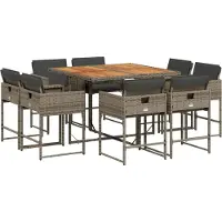 Syfax Ensemble à manger de jardin 9 pcs coussins gris résine tressée