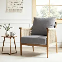FlexiSpot Fauteuil relax tressé à la main, chaise polyvalente Indoor & Outdoor avec coussins confortables, chaise boho en rotin avec design respirant Gris