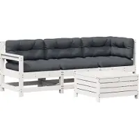 Syfax Salon de jardin 4 pcs avec coussins blanc bois de pin massif