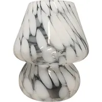 Relaxdays Lampe de table , design champignon, verre, culot E27, lampe de chevet à piles, H x P : 24 x 16 cm,tactile, blanche