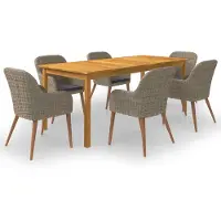 The Living Store 7-pcs. Ensemble de salle à manger de jardin marron
