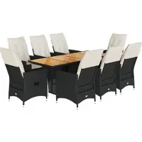 Syfax Ensemble à manger de jardin 9pcs coussins noir résine tressée