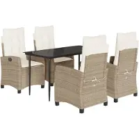 Syfax Ensemble à manger de jardin avec coussins 5pcs Beige poly rotin