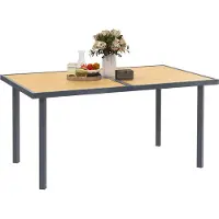 Outsunny Table De Jardin 6 Personnes Rectangulaire Dim. 150 X 90 X 72 Cm Métal Gris Plateau Effet Bois Naturel