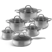 Edenberg ensemble de casseroles ensemble de casseroles 12 pièces couvercle en verre acier inoxydable INDUCTION