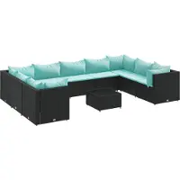 Syfax Salon de jardin 10 pcs avec coussins noir résine tressée