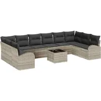 vidaXL Ensemble de canapés de jardin avec coussins, 11 pièces, gris clair, en polyrotin