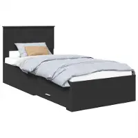 Syfax Cadre de lit Noir et argent 75 x 190 cm Bois d'ingénierie