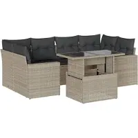 vidaXL Ensemble de salon de jardin 7 pièces avec coussins gris clair Poly rotin