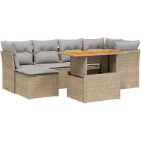 vidaXL Ensemble de salon de jardin 7 pièces avec coussins Beige Poly Rattan