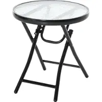 Fortuna Lai Table d'appoint ronde Table pliante Table de jardin avec plateau en verre Ø45cm en métal Noir pour balcon et terrasse