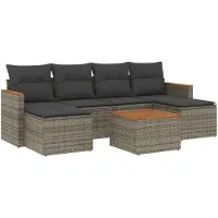 vidaXL Ensemble de salon de jardin 7 pièces avec coussins Gris Poly rotin
