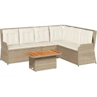 vidaXL Ensemble de salon de jardin 5 pièces avec coussins Beige Poly Rattan