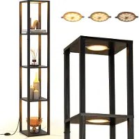 Costway Lampadaire 162cm avec étagères, étagère d'affichage à 4 niveaux avec lumières LED à intensité variable & interrupteur à pied, étagère d'angle Lampe sur pied indépendante