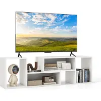 Costway Support TV en 2 parties, centre de divertissement minimaliste pour téléviseurs 50, 55 et 60 pouces Table multimédia TV avec combinaison libre Blanc