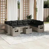 Prolenta Maison Exclusive - Salon de jardin avec coussins 10 pcs gris clair résine tressée