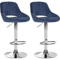 CLP lot de 2 tabourets de bar Milet velours, couleur:bleu, matériaux du piètement:métal blanc mat