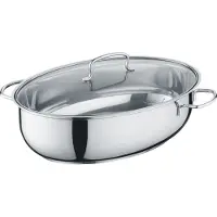 Berndes Cocotte ovale en acier inoxydable, couvercle en verre, 38 x 25,5 cm, acier inoxydable, poli