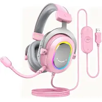 Fifine Gaming Headset avec microphone Casque Over Ear avec câble USB Headset, Rose