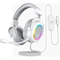 Fifine Gaming Headset avec microphone Casque Over Ear avec câble Casque USB, blanc