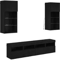 vidaXL Unités murales TV avec LED 5 pcs noir aspect chêne