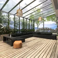 Syfax Salon de jardin 11 pcs avec coussins Résine tressée Noir