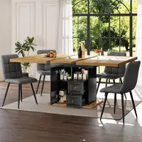 Flieks Table de salle à manger extensible avec espace de rangement, Table de salle à manger avec plateau extensible, Table de salon pour 6 personnes, 110-140x80x75 cm, Noir