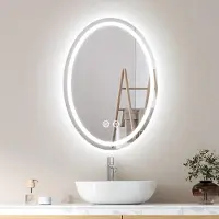 Emke Miroir de salle de bain 60x80 cm Miroir de salle de bain avec 3 couleurs de lumière, miroir de salle de bain avec antibuée + dimmable + interrupteur tactile Miroir LED ovale