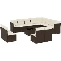 vidaXL Ensemble de 13 canapés de jardin avec coussins Marron Poly Rattan
