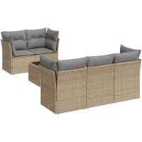 vidaXL Ensemble de salon de jardin 6 pièces avec coussins Beige Poly Rattan