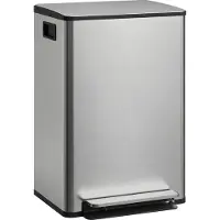 HOMCOM Poubelle cuisine 50L, poubelle à pédale en acier inoxydable avec seau intérieur amovible, couvercle à fermeture douce et maintien en ouverture, filtre anti-odeurs, poignées, anti-traces, argent