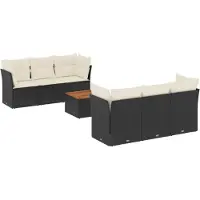 Syfax Salon de jardin 7 pcs avec coussins noir résine tressée