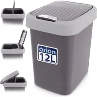 Orion | Poubelle 12 l - Gris - Plastique robuste - Avec couvercle rabattable pratique - Idéal pour la cuisine et la salle de bains