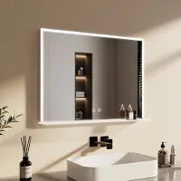 Emke Miroir de salle de bain 80x60cm éclairage LED avec rangement Miroir de salle de bain horizontal interrupteur tactile 6500K antibuée miroir horizontal tactile blanc froid