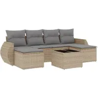 vidaXL Ensemble de salon de jardin 7 pièces avec coussins Beige Poly Rattan