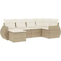 vidaXL Ensemble de salon de jardin 6 pièces avec coussins Beige Poly Rattan