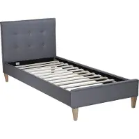 Homestyle4u Cadre de Lit Rembourré Lit Simple 90x200 Gris Sommier à Lattes Tête de Lit Tissue