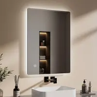 Emke LED Miroir de salle de bain 80x60cm Miroir de salle de bain avec éclairage blanc froid Miroir de salle de bain lumineux Miroir mural avec interrupteur tactile