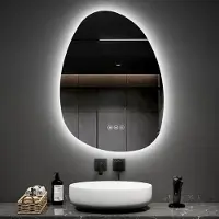 Emke Miroir de salle de bain éclairé , 75 x 55 cm, anti-buée, 3 couleurs de lumière, variateur d'intensité, interrupteur tactile, forme organique