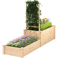 Outsunny Jardinière avec treillis, lit surélevé de jardin, jardinière extérieure à 2 bacs avec fond ouvert, bac à fleurs en bois pour balcon terrasse patio, 222 x 63 x 132 cm, effet bois naturel