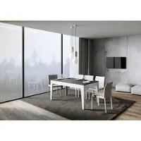 Itamoby - Table extensible 160/220x90 cm Cico Mix dessus anthracite spatulé cadre blanc spatulé