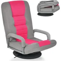 Costway Fauteuil de sol pivotant à 360°, fauteuil de sol avec dossier et accoudoirs réglables en 6 positions, Lazy Sofa rembourré Canapé de sol jusqu'à 150kg Rose