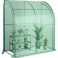 Costway Serre en film plastique, 200 x100x215 cm Serre avec étagère à fleurs, étagère de stockage à 3 couches & 2 portes enroulables, design praticable