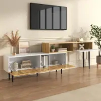 OKWISH Meuble TV - Design Simple - Avec Tiroirs en Acrylique et Gestion des Câbles - MDF - 178x35x45 cm - Blanc