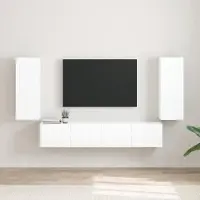 Prolenta Meuble TV mural exclusif - 2 pièces, en bois stratifié blanc brillant