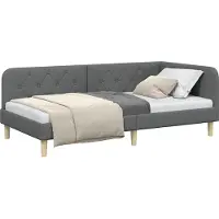 Syfax Cadre de lit d'angle Gris foncé 90 x 190 cm tissu