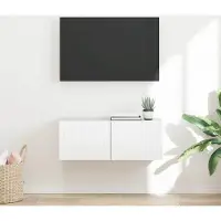 Prolenta Meuble TV mural exclusif - Dimensions : 78,5 x 31 x 29,5 cm - Finition : blanc brillant - Matériau : bois composite