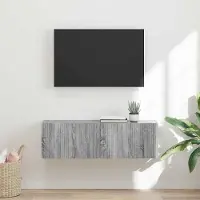 Prolenta Meuble TV mural exclusif - Dimensions : 98 x 31 x 29,5 cm - Matériau : panneaux de particules imitation bois gris Sonoma